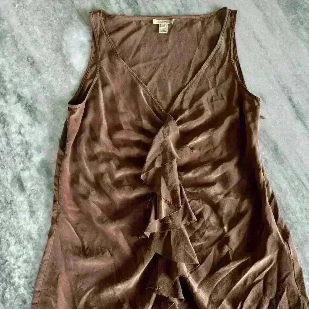 J.Crew Solid Gray Silk Ruffle Front V-Neck Sleeveless Blouse